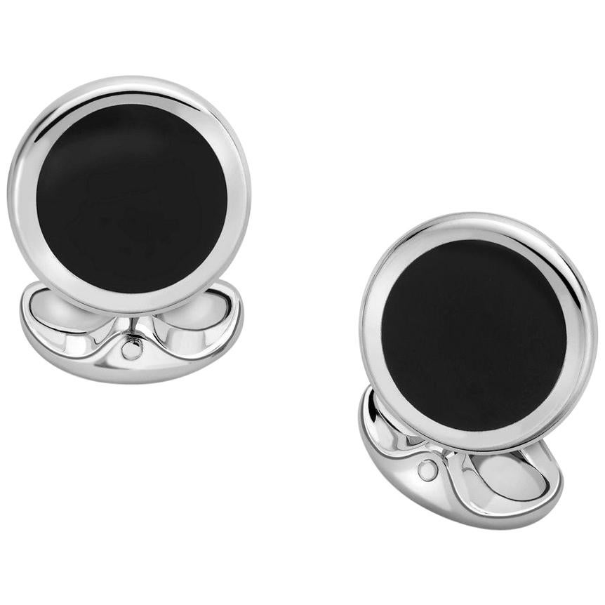 Sterling Silver Round Cufflinks with Onyx Inlay