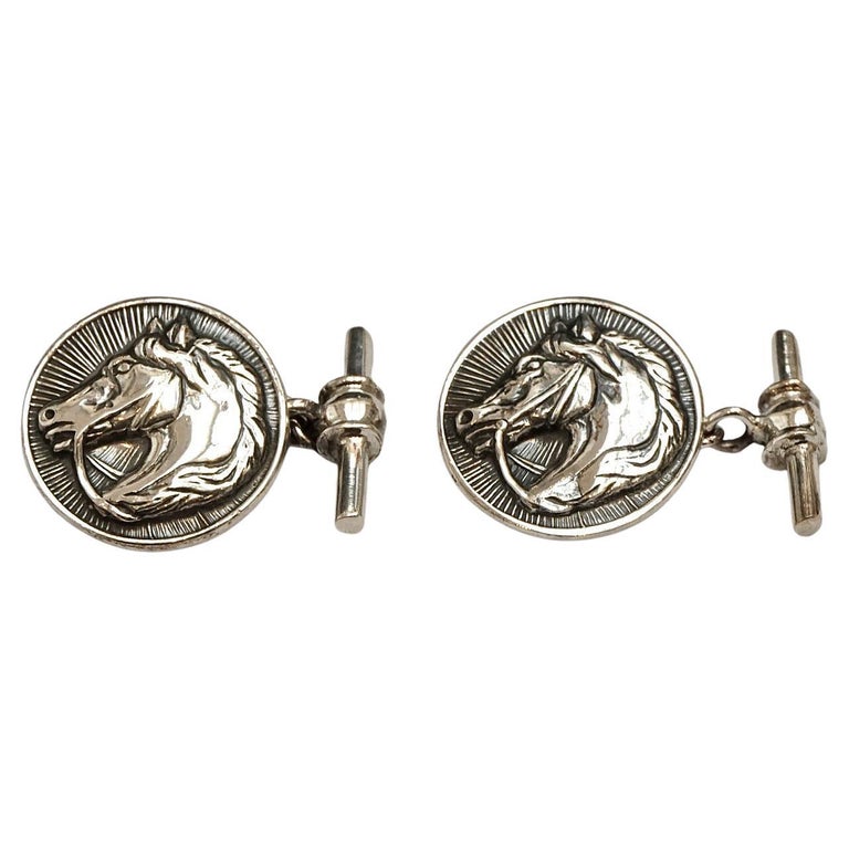 Sterling Silver Round Horse Head Cufflinks For Sale