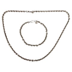 Vintage Sterling Silver Round Link Chain Necklace and Bracelet Set #16604