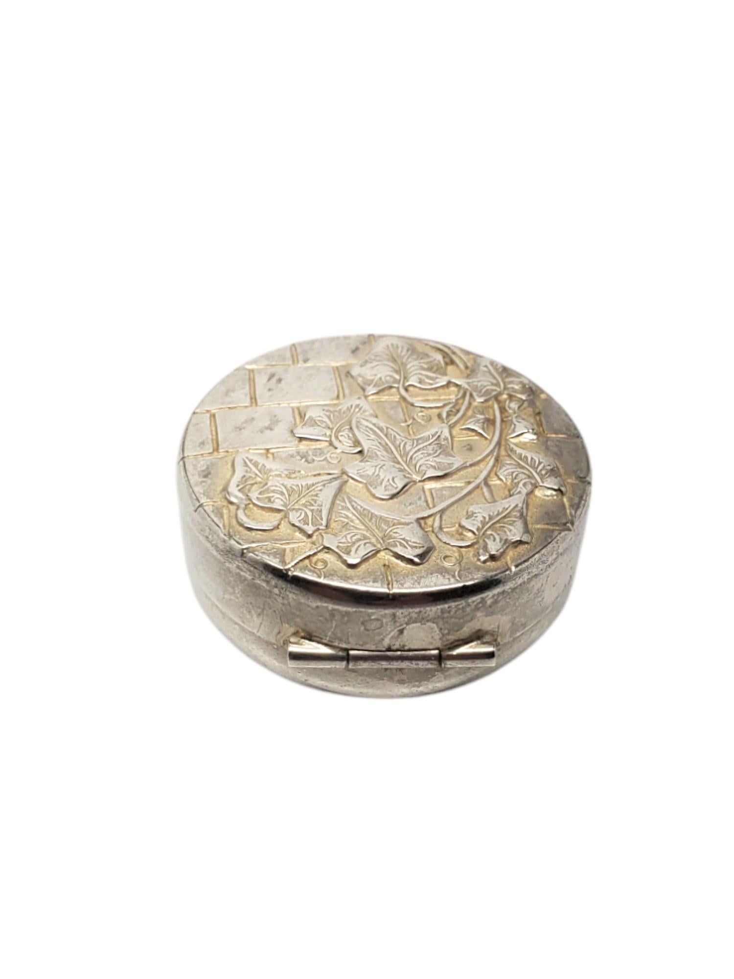 Women's Sterling Silver Round Pill Box With Ivy Design # 19683 For Sale