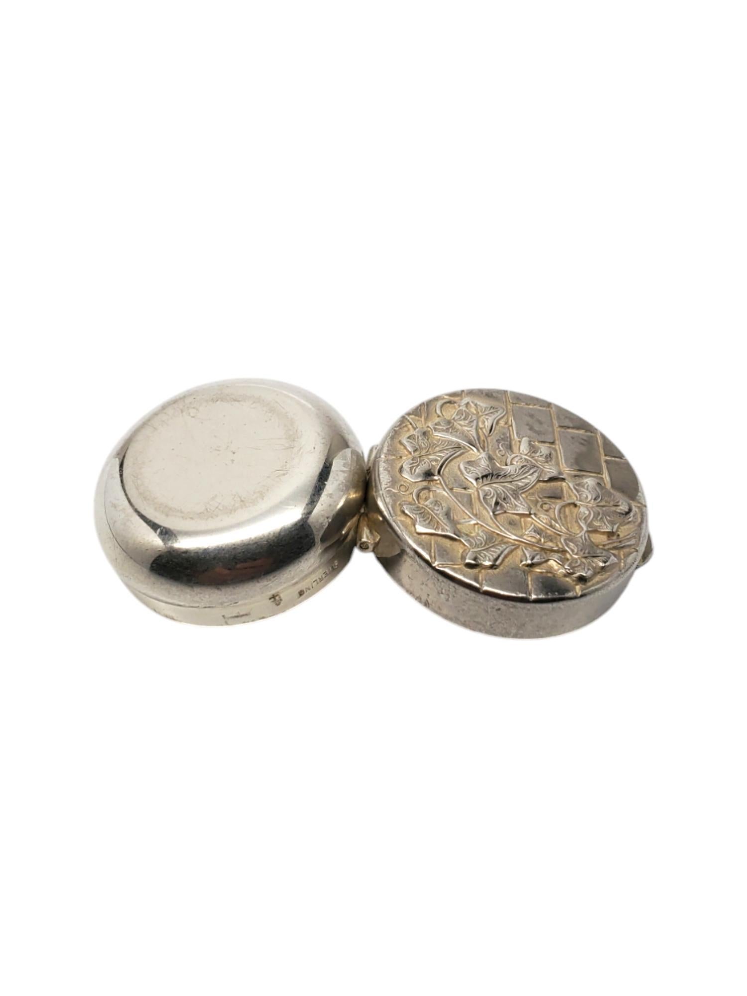 Sterling Silver Round Pill Box With Ivy Design # 19683 For Sale 3