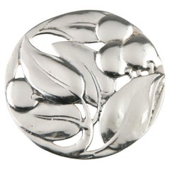 Sterling Silver Round Repousse Leaves and Berries Brooch