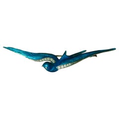 Sterling Silver Royal Blue Enamel Swallow Bird Brooch