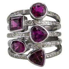 Sterling Silver Rubellite and Diamond Fashion Ring