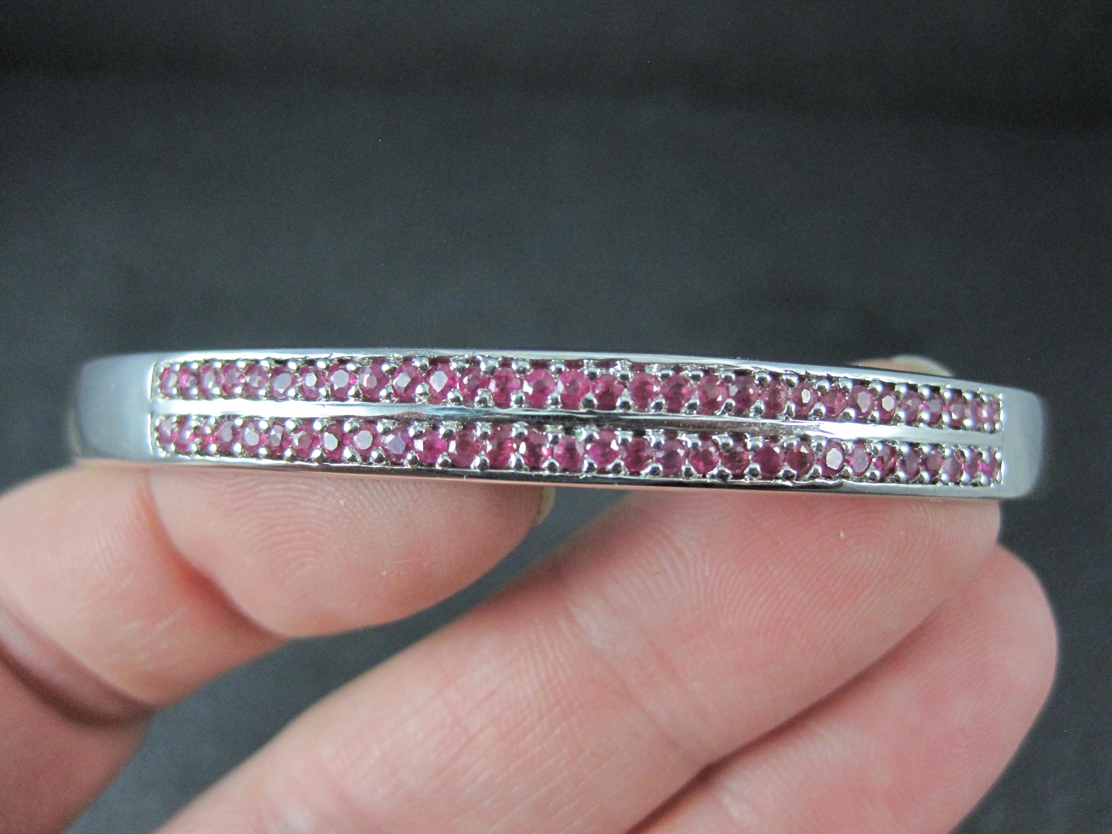 Sterling Silver Ruby Bangle Bracelet 7.25 Inches For Sale 4