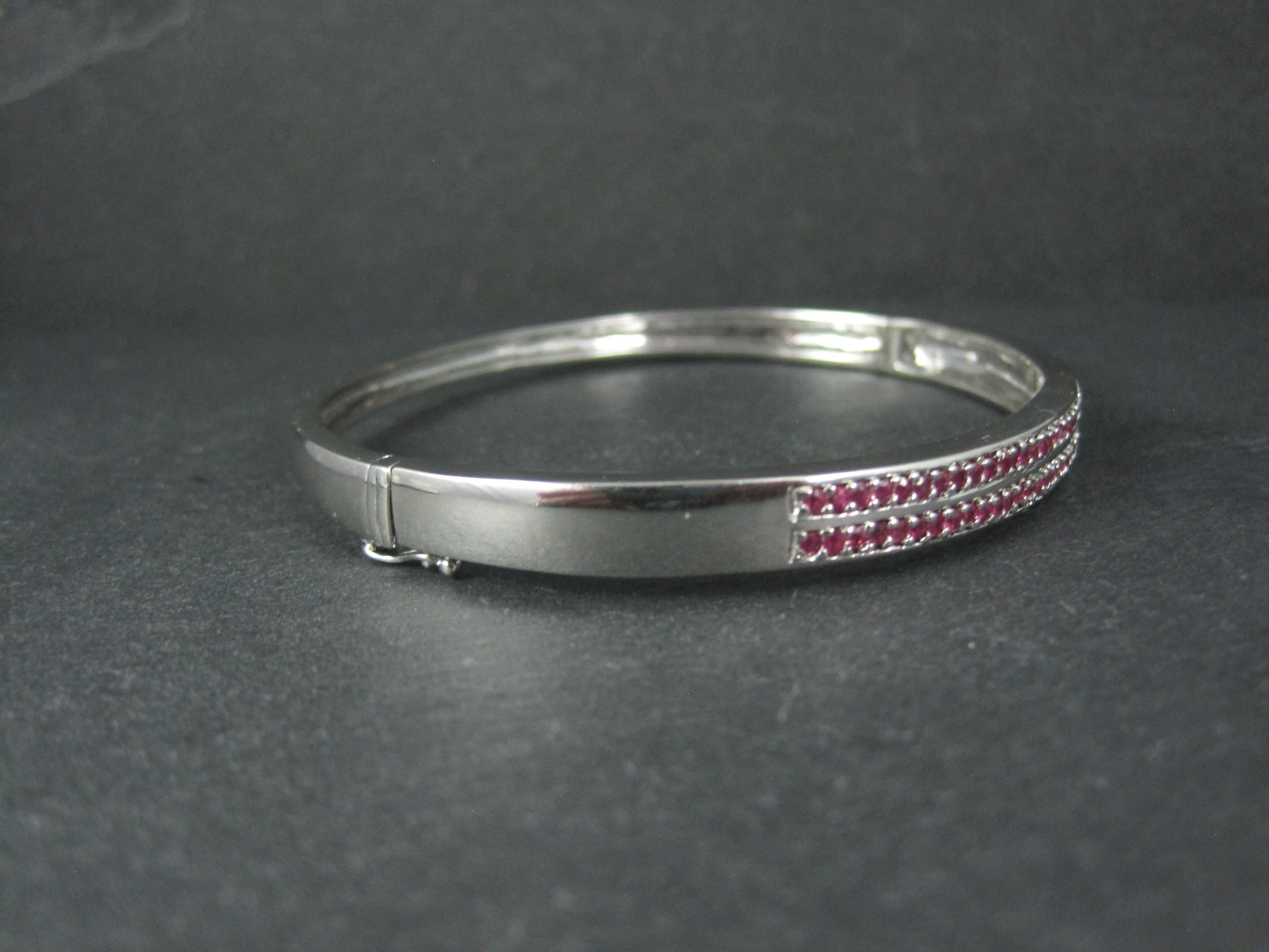 Round Cut Sterling Silver Ruby Bangle Bracelet 7.25 Inches For Sale