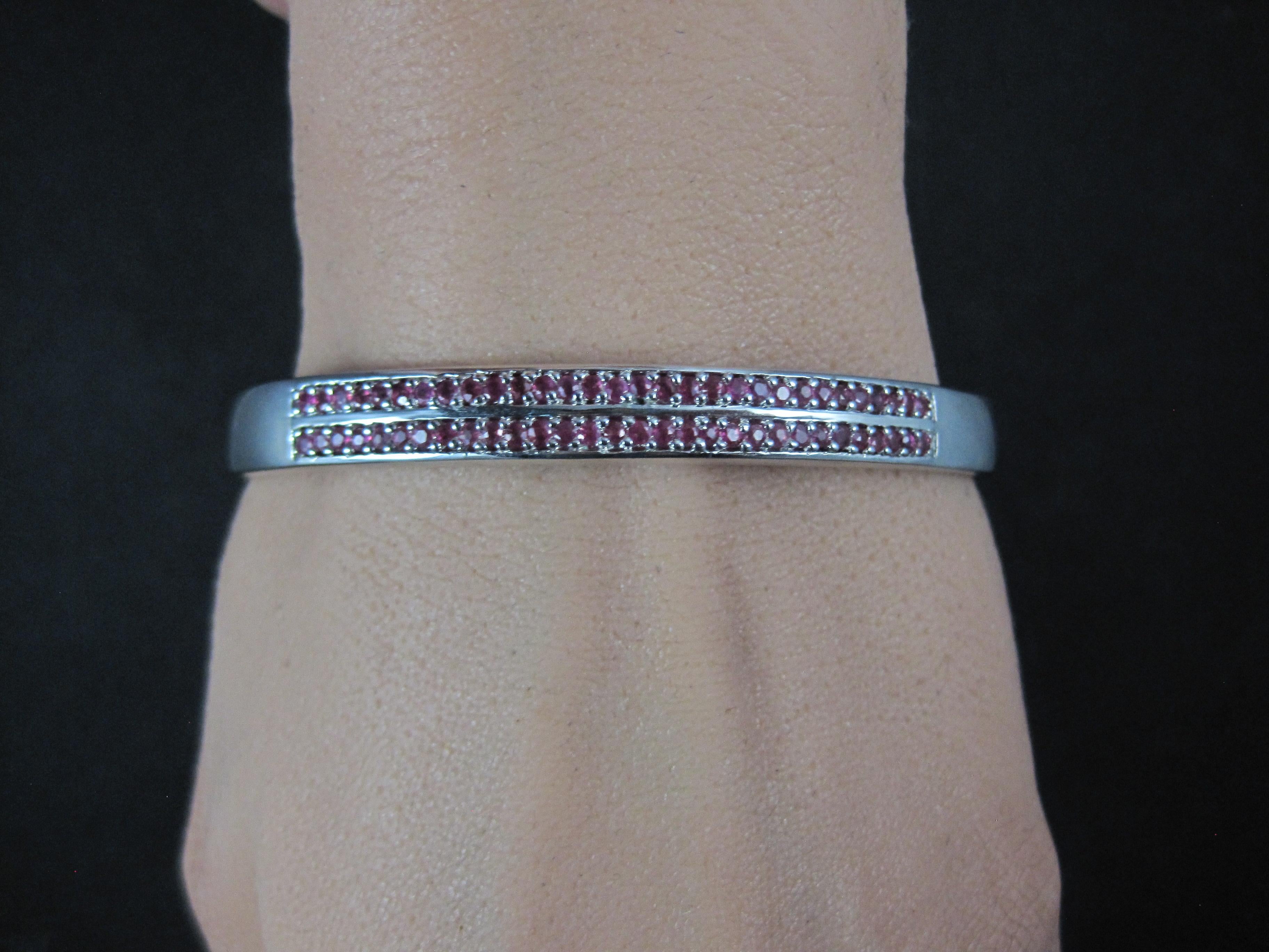 Sterling Silver Ruby Bangle Bracelet 7.25 Inches For Sale 2