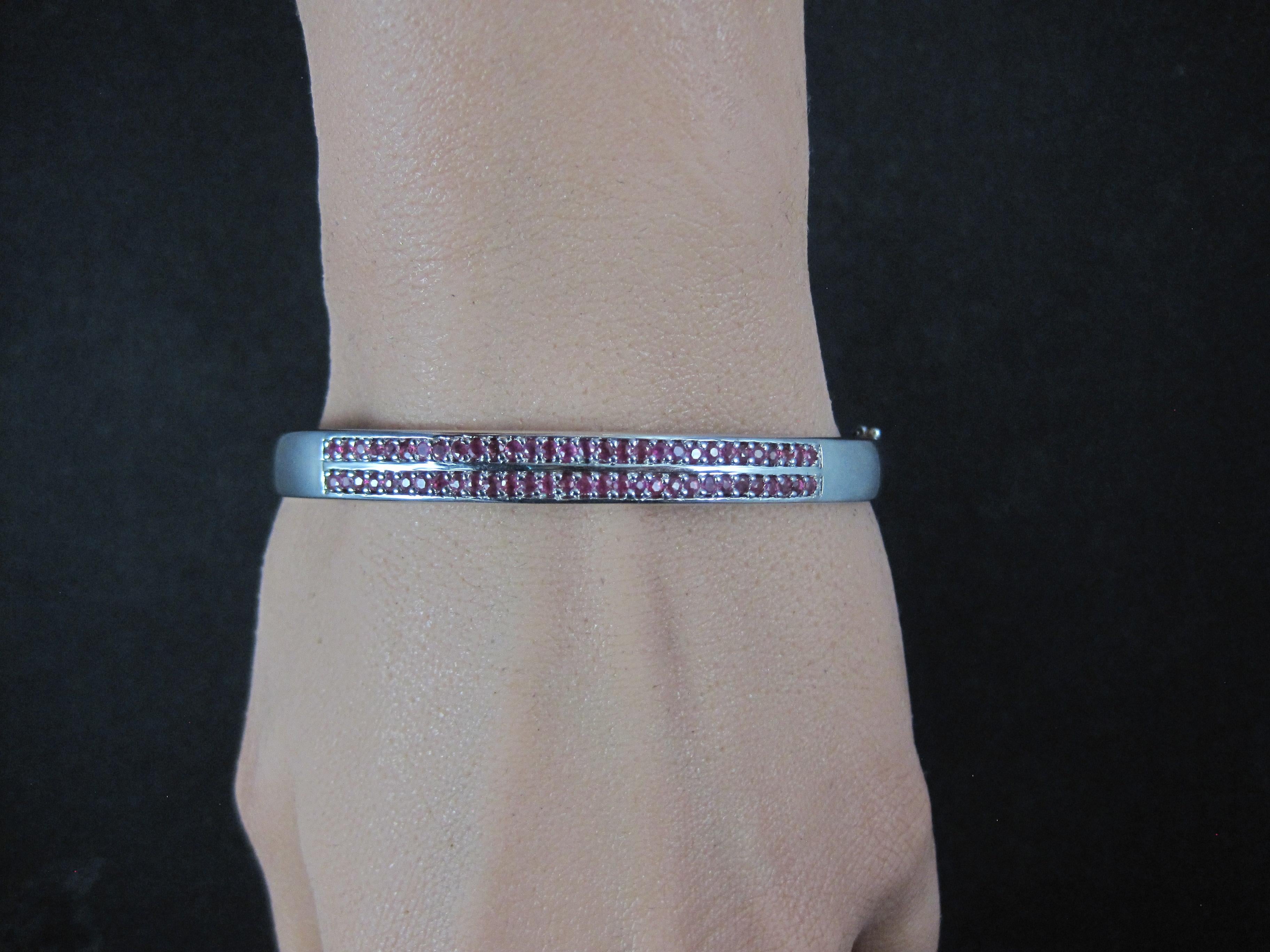 Sterling Silver Ruby Bangle Bracelet 7.25 Inches For Sale 3