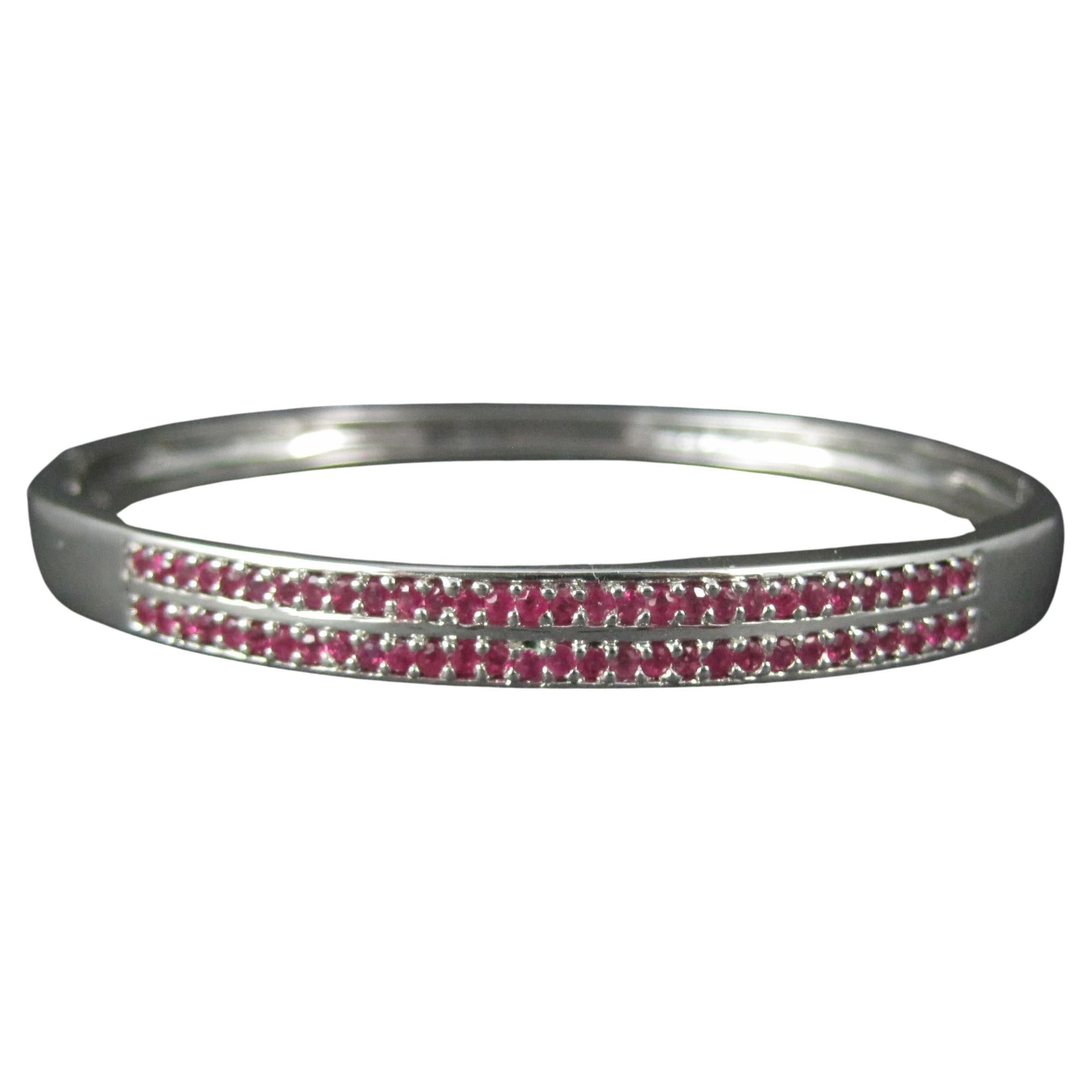 Sterling Silver Ruby Bangle Bracelet 7.25 Inches