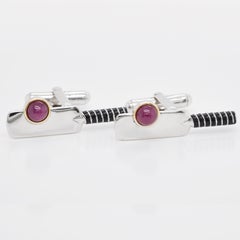 Sterling Silver Ruby Cabochon Cricket Ball Bat Enamel Cufflinks