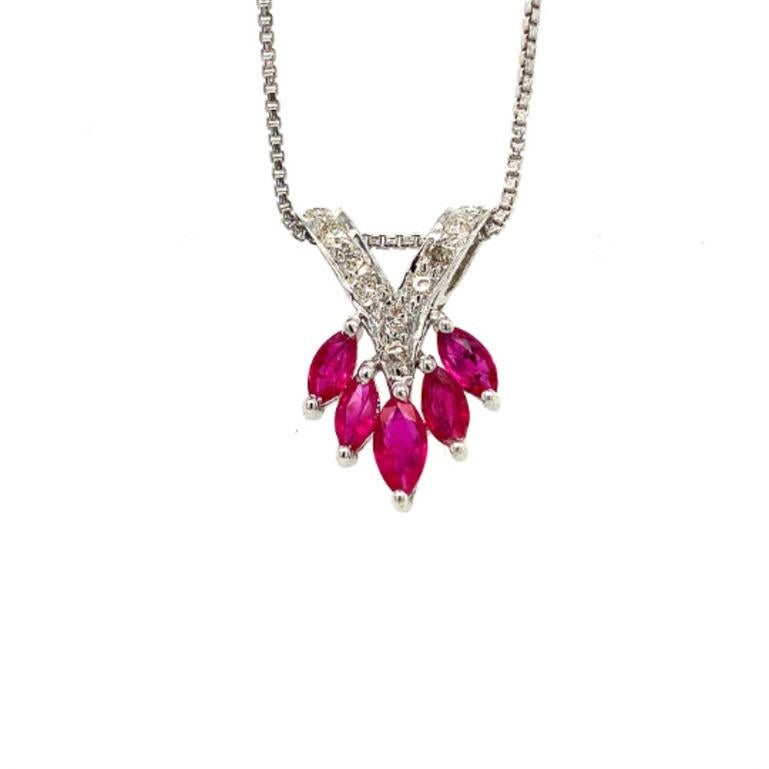 Art Deco V-Shaped Silver Pendant with Ruby Drops and Pave Diamond Jewelry for Gifts For Sale