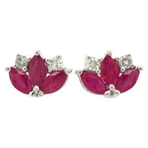 Sterling Silver Ruby Diamond Lotus Flower Everyday Stud Earrings for Her For Sale