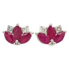 Sterling Silver Ruby Diamond Lotus Flower Everyday Stud Earrings for Her