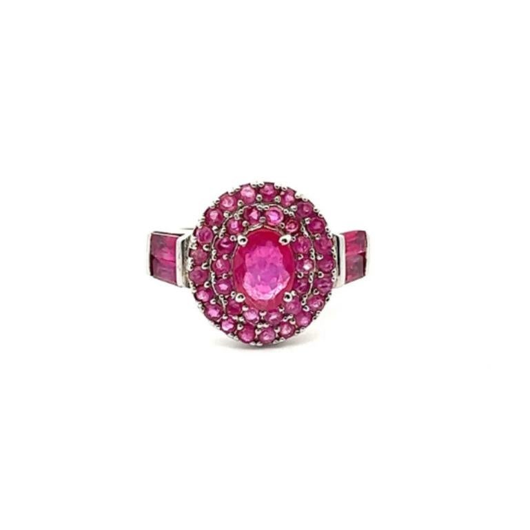 For Sale:  Sterling Silver Ruby Halo Wedding Ring for Women, Valentine Gift 2