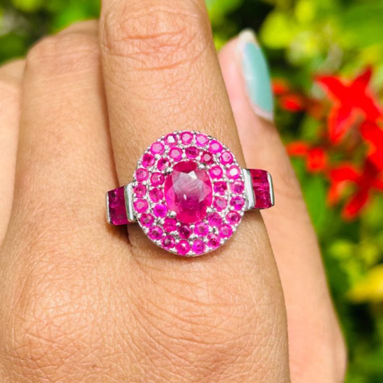 For Sale:  Sterling Silver Ruby Halo Wedding Ring for Women, Valentine Gift 6