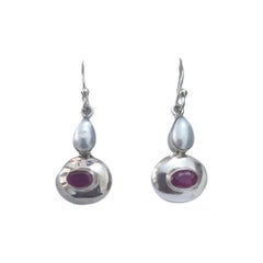 Sterling silver ruby & pearl earrings