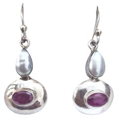 Sterling silver ruby & pearl earrings 