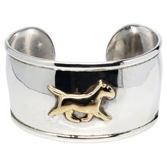 Sterling Silver Running Horse Gold Tone Cuff Bracelet #24676
