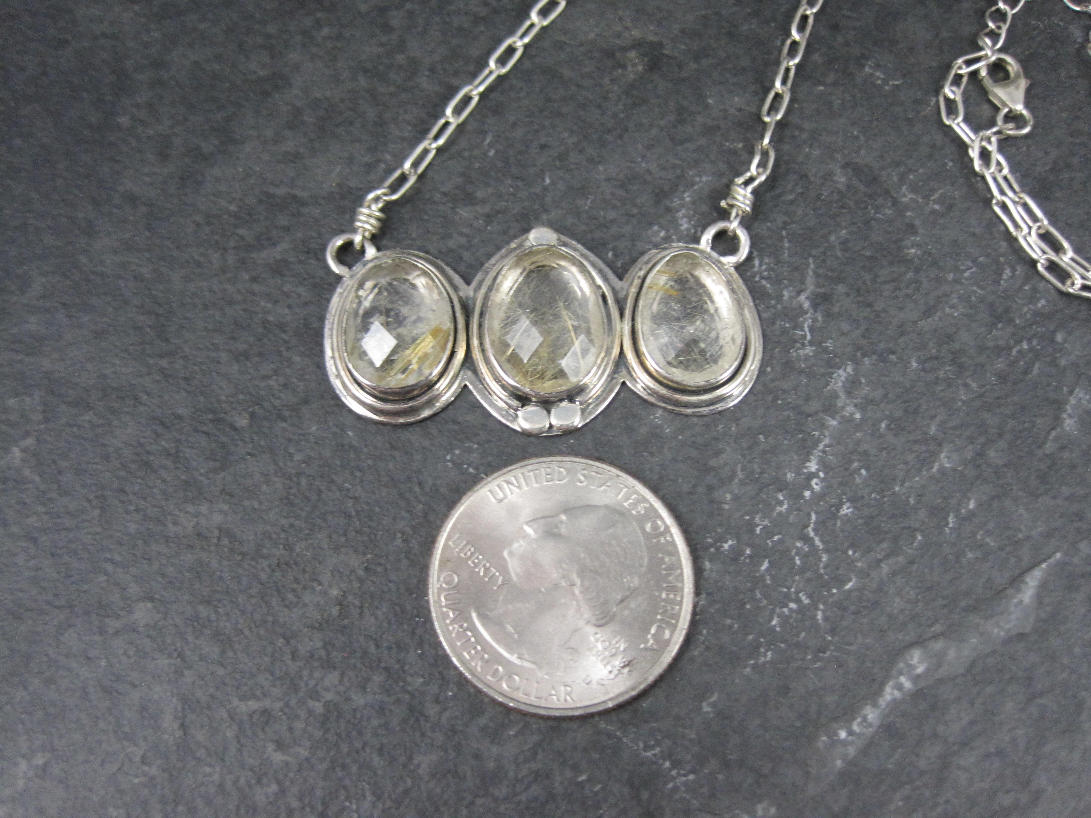 Sterling Silver Rutilated Quartz Necklace For Sale 4
