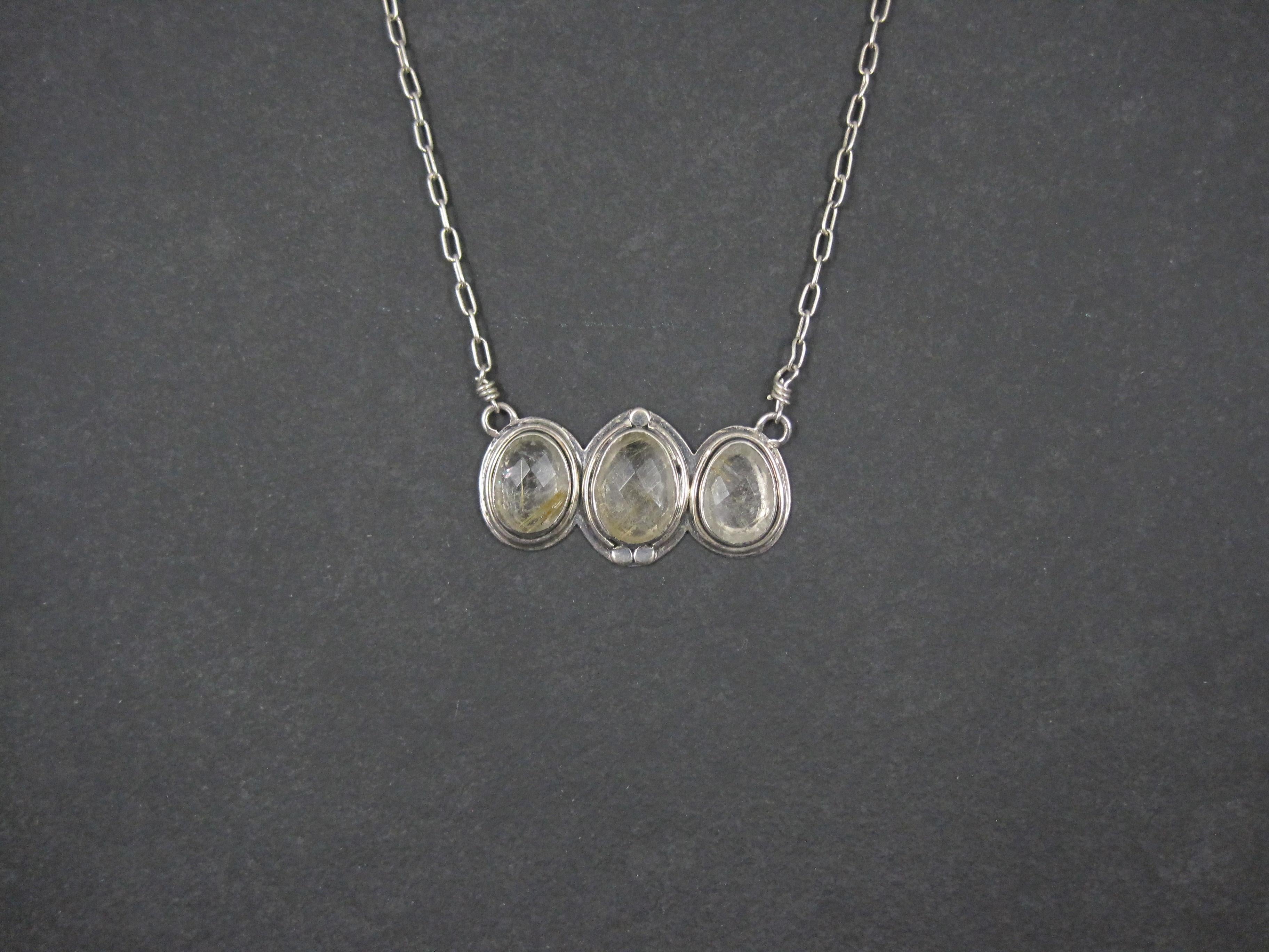 Mixed Cut Sterling Silver Rutilated Quartz Necklace For Sale