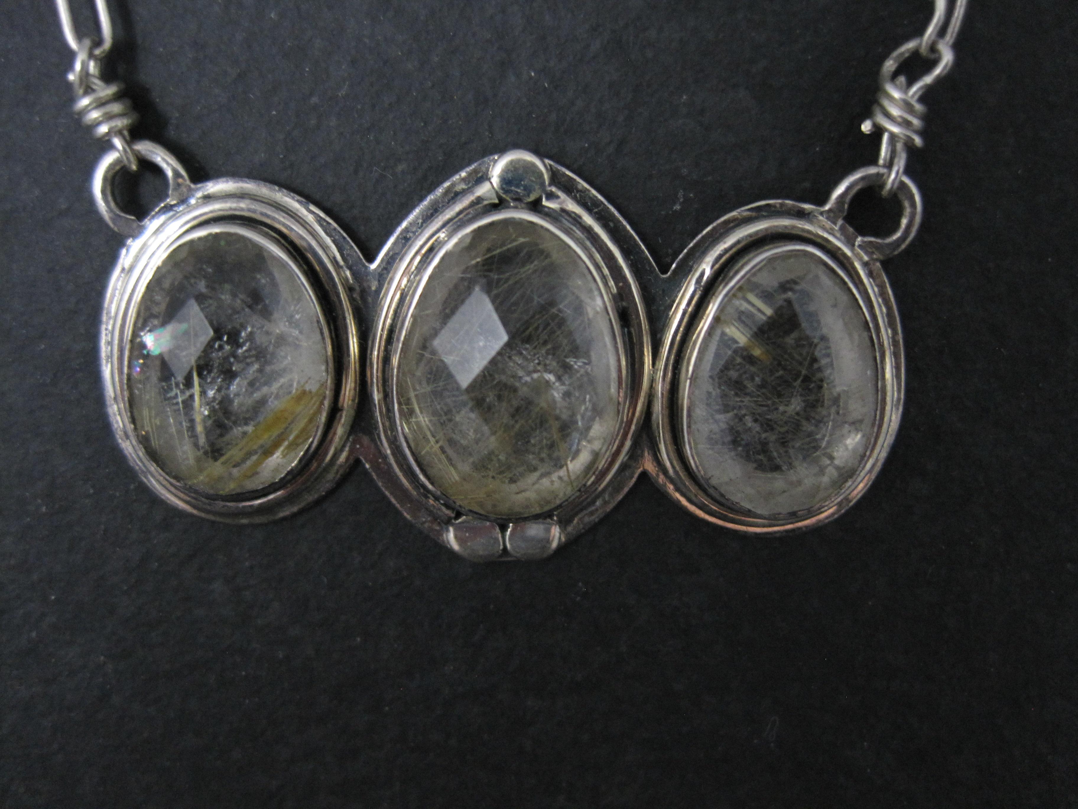 Sterling Silver Rutilated Quartz Necklace In Excellent Condition For Sale In Webster, SD