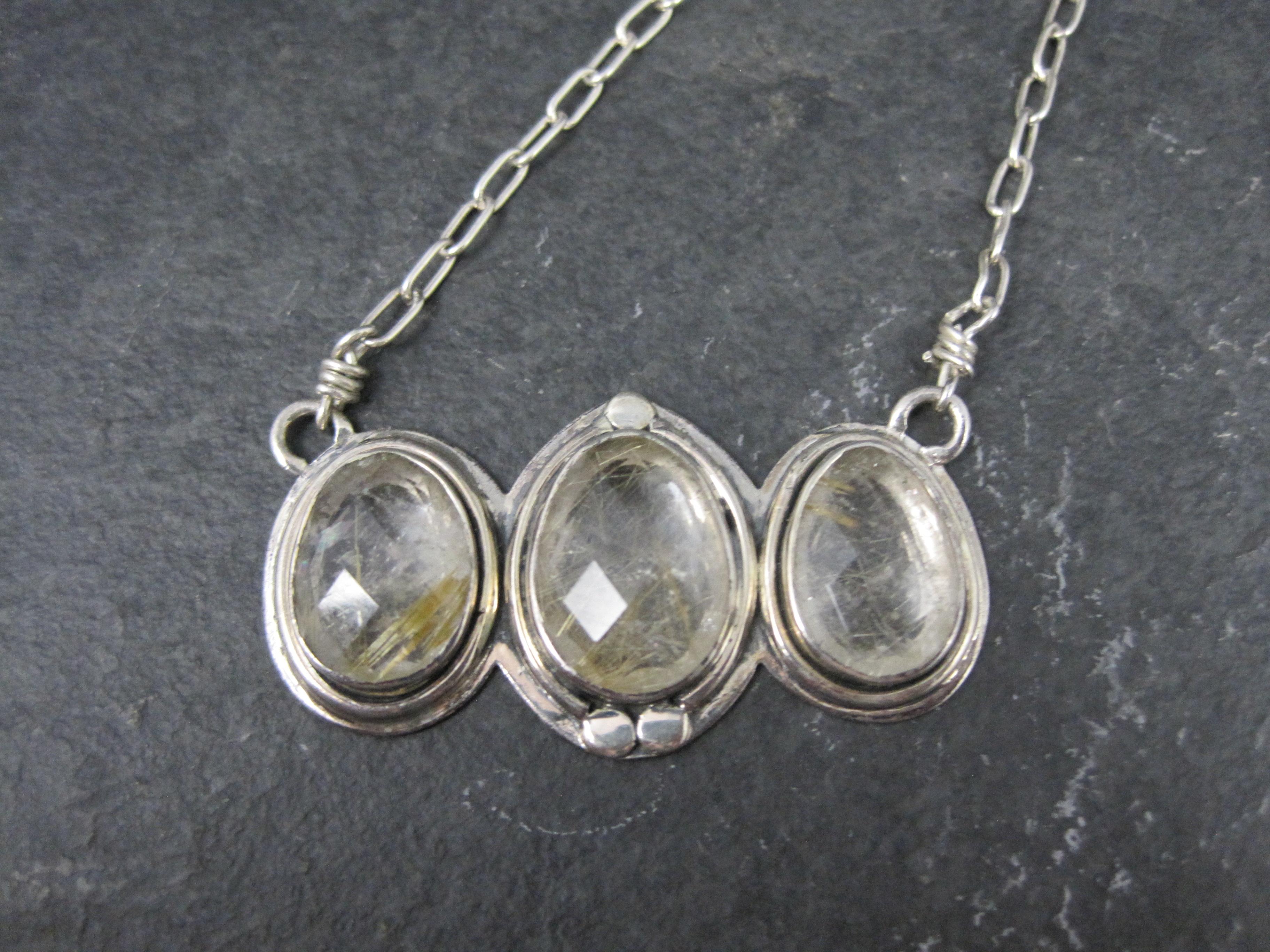 Sterling Silver Rutilated Quartz Necklace For Sale 1