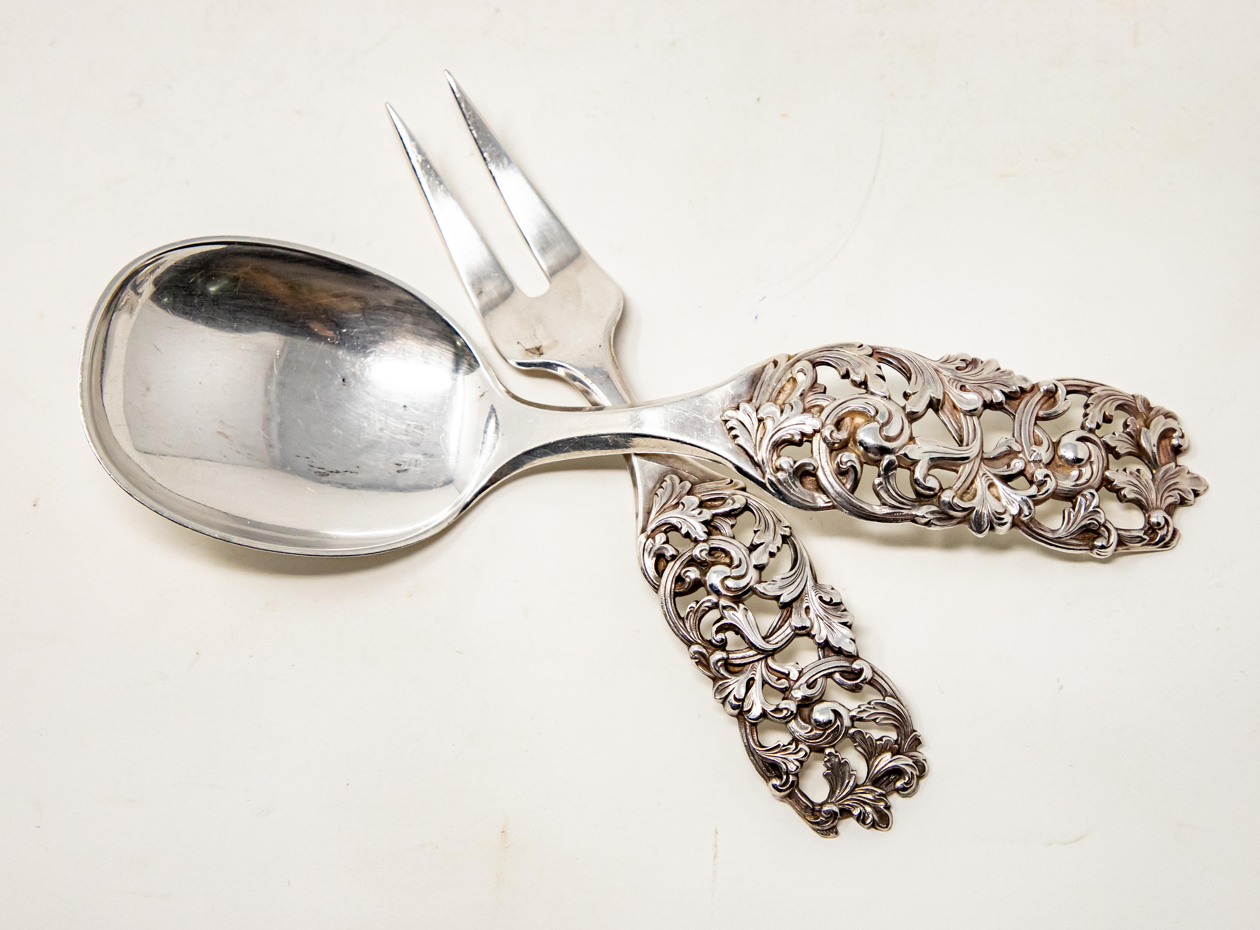 Baroque Sterling Silver Salad Cutlery, Norway For Sale