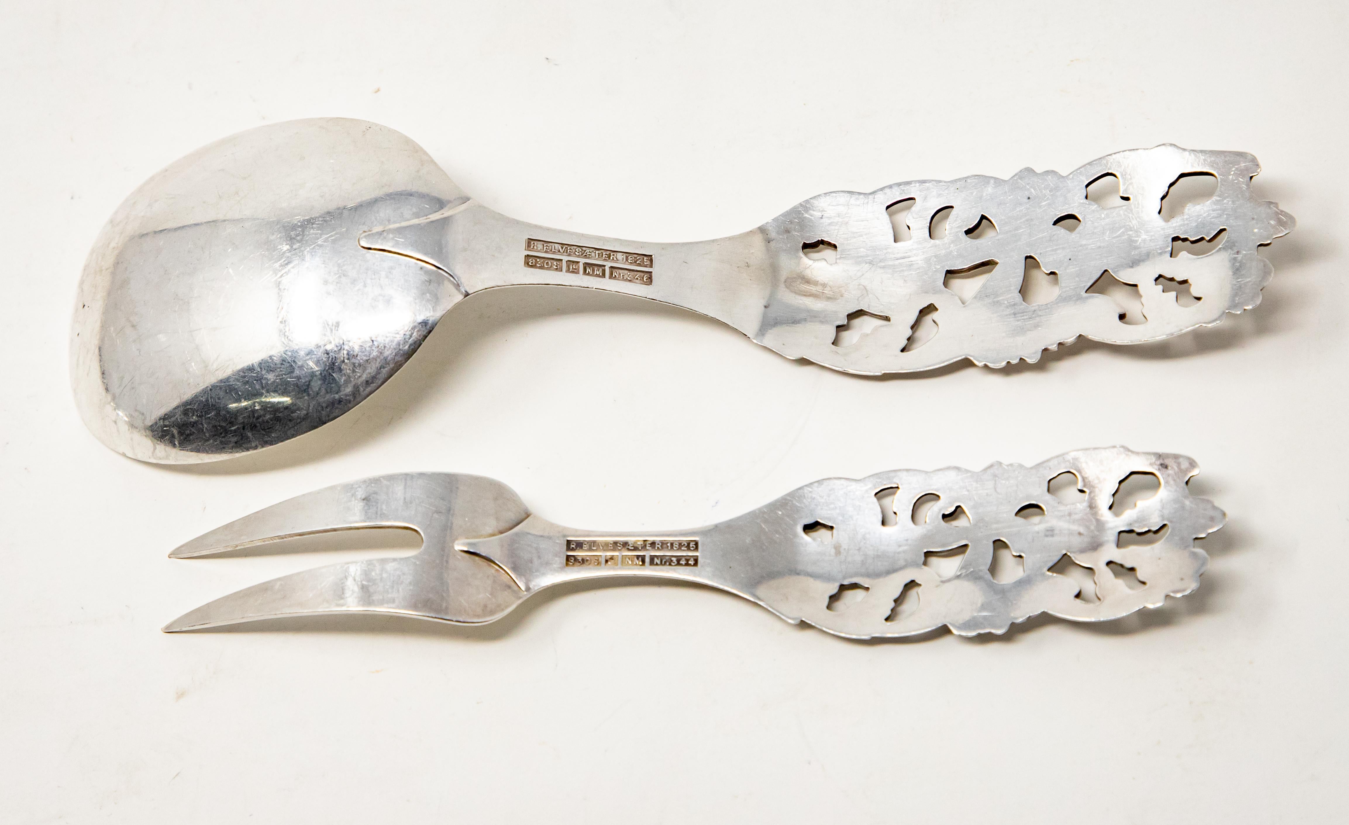 Sterling Silver Salad Cutlery, Norway In Fair Condition For Sale In Cookeville, TN