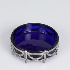 Shakers in argento Sterling Antica Ciotola Piccola Cristallo Blu Timbrato Mema & Cucchiaio