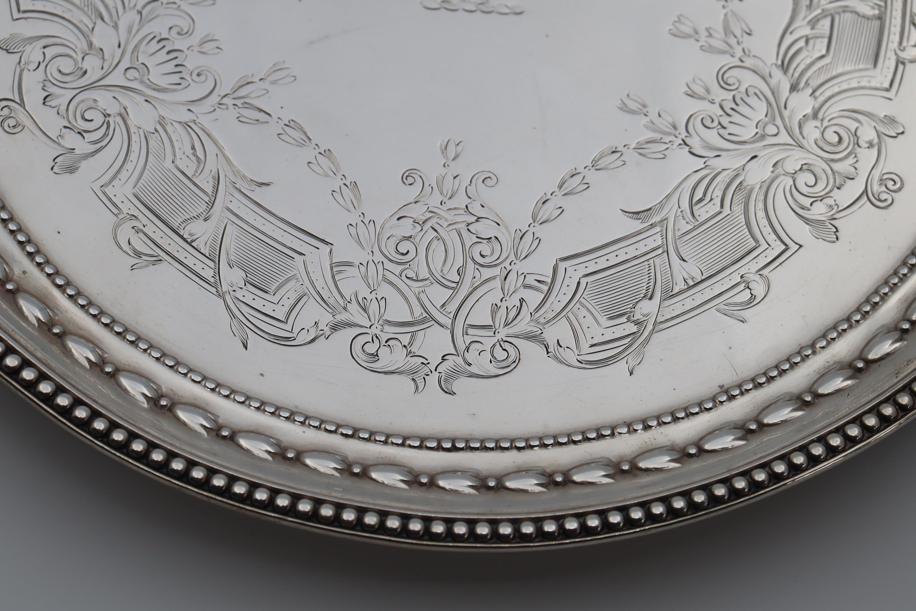 Sterling Silver Salver by John Samuel Hunt London, 1864 In Good Condition For Sale In East Geelong, VIC