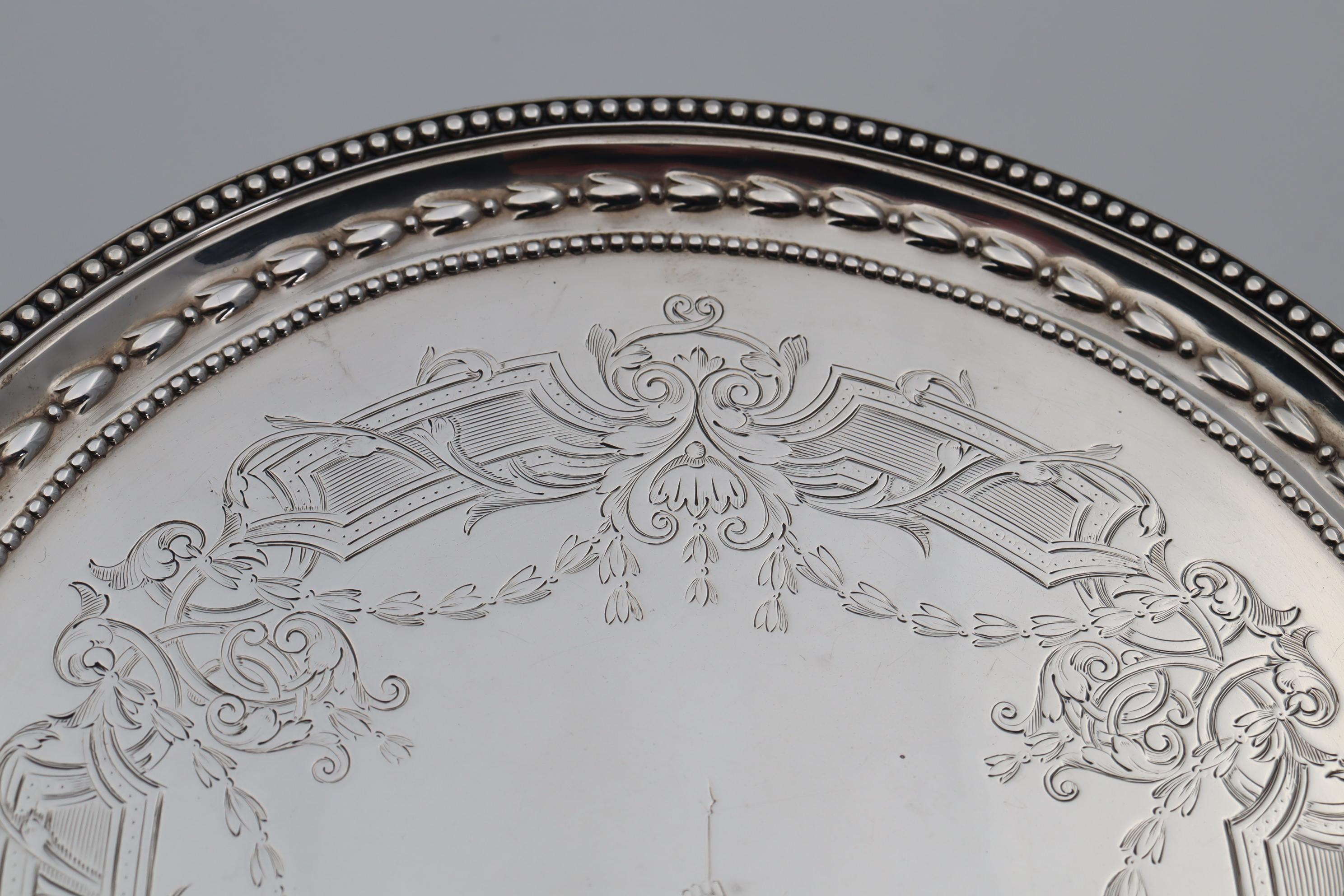 Mid-19th Century Sterling Silver Salver by John Samuel Hunt London, 1864 For Sale
