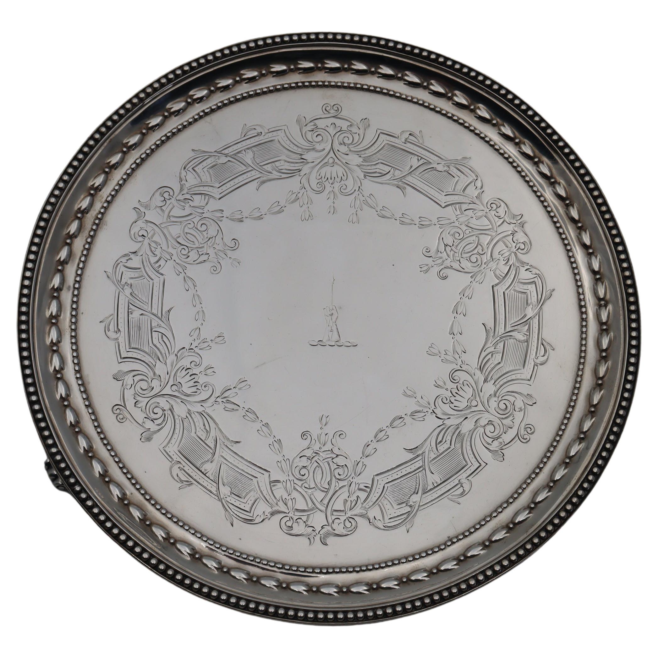 Sterling Silver Salver by John Samuel Hunt London, 1864 For Sale