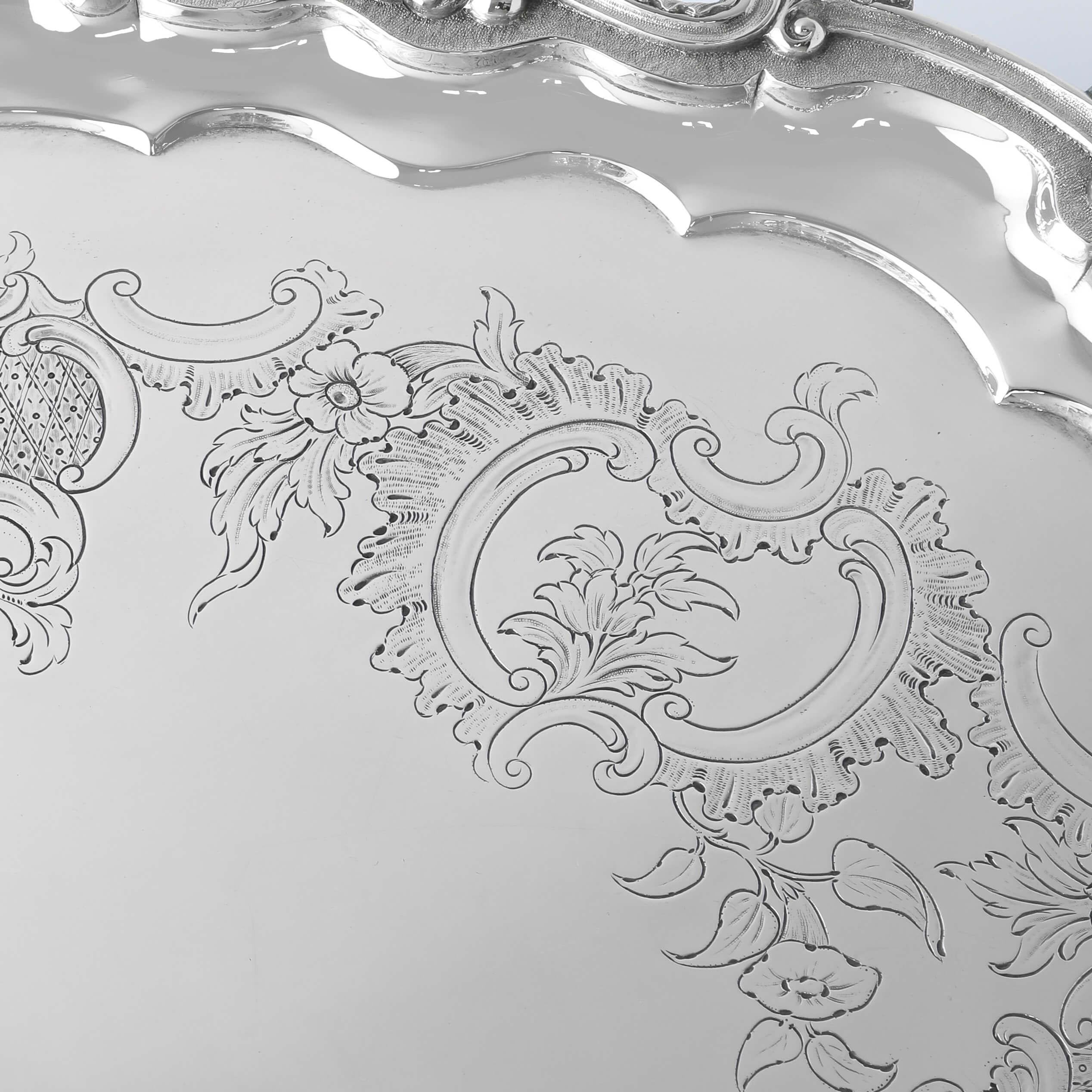 English Benjamin Smith - 20 Inch Victorian Antique Sterling Silver Salver - London 1844 For Sale