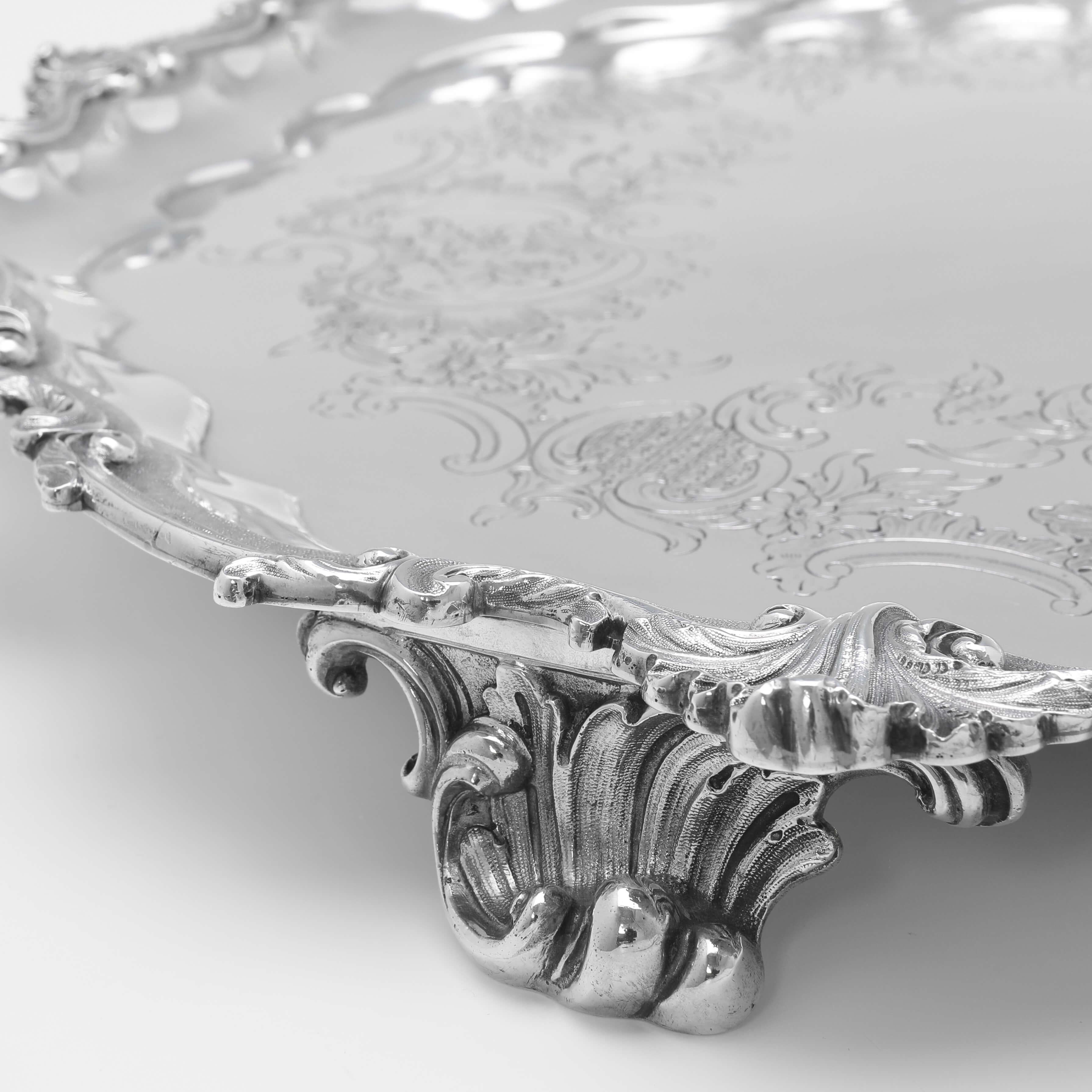 Benjamin Smith - 20 Inch Victorian Antique Sterling Silver Salver - London 1844 For Sale 1