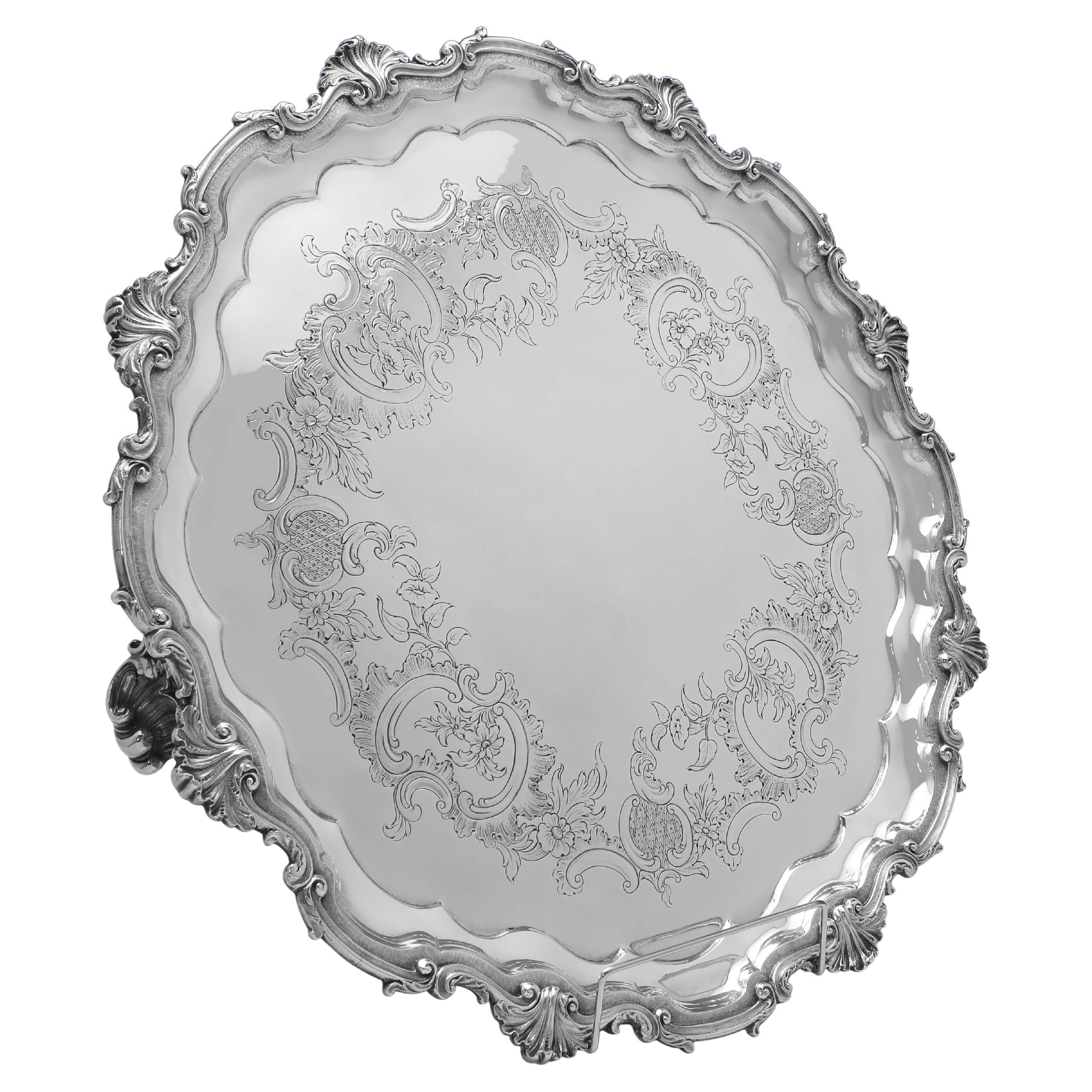 Benjamin Smith - 20 Inch Victorian Antique Sterling Silver Salver - London 1844 For Sale