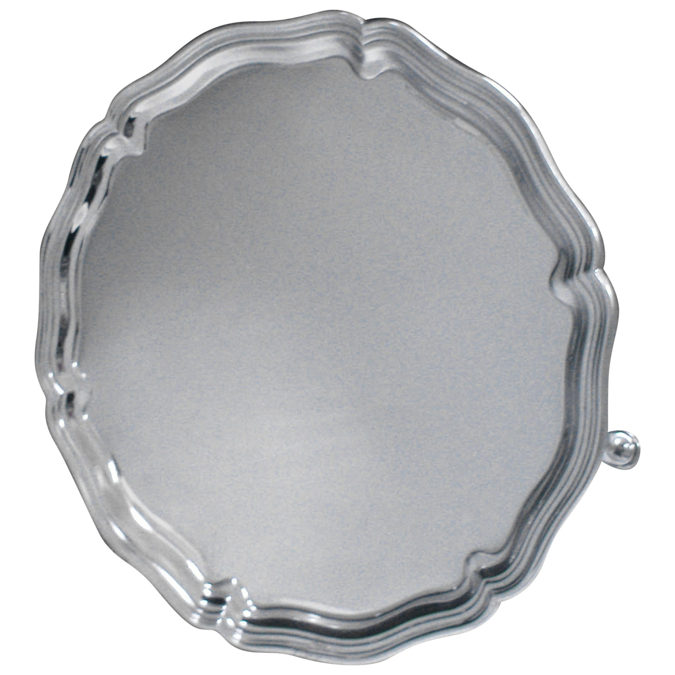 Sterling Silver Salver of Circular Form with a Chippendale Style Border For Sale