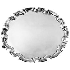 Sterling Silver Salver / Round Tray / Platter 1929 Chippendale Border Engravable