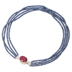 Sterling Silver Sapphire and Ruby Beaded Necklace