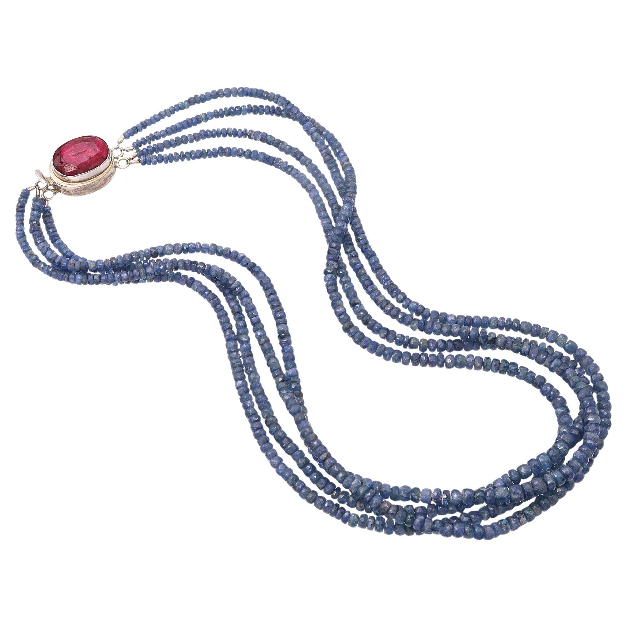 Collier de perles en argent Sterling Ruby et saphir