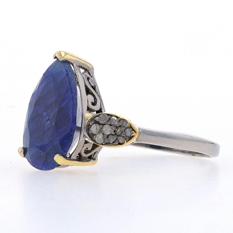 Pear Cut Sterling Silver Sapphire & Diamond Ring - 925 Gold Plated Pear 8.34ctw Sz 9 1/4