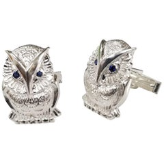 Sterling Silver Sapphire "Owl" Cufflinks