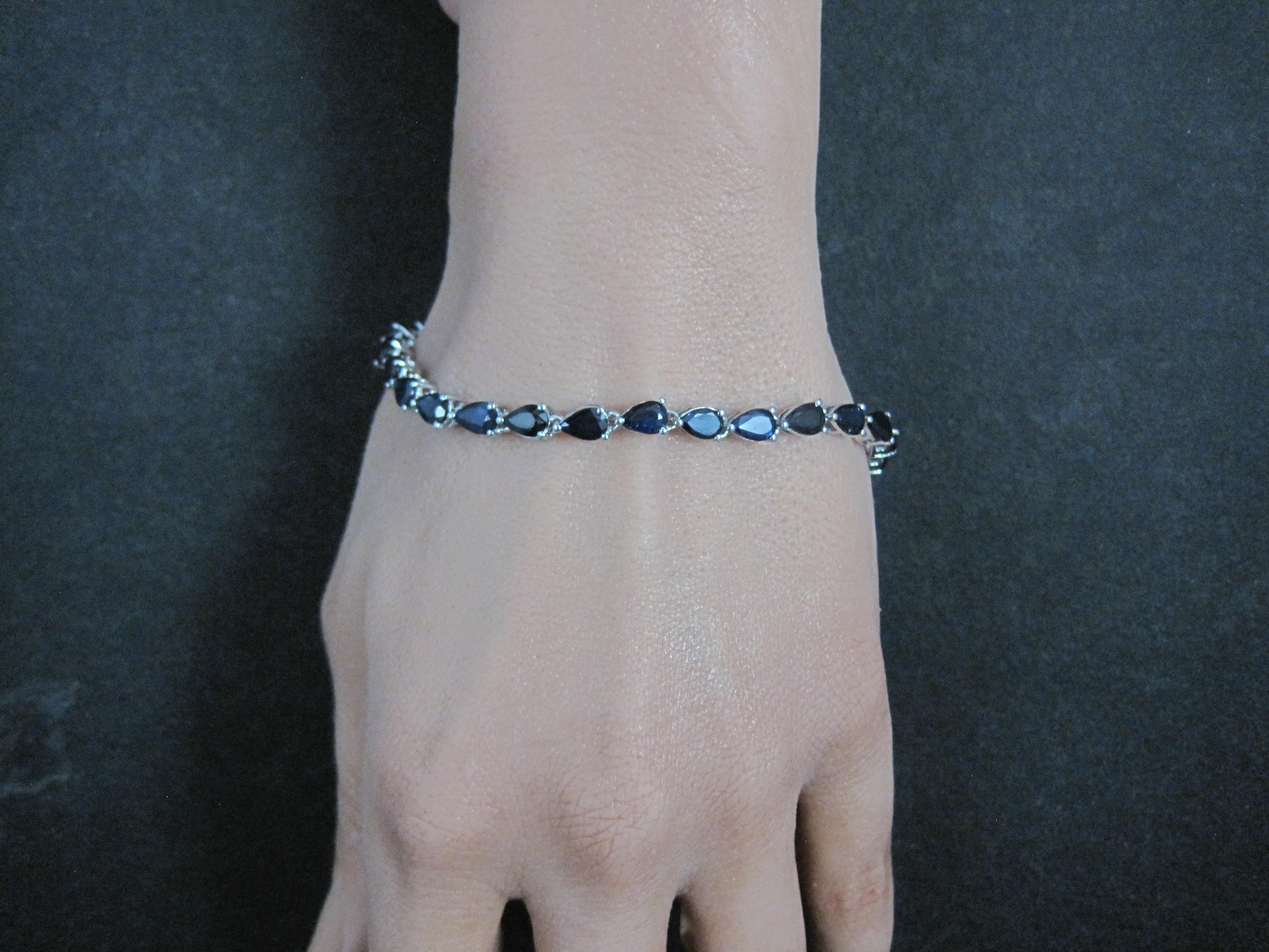Sterling Silver Sapphire Tennis Bracelet 7.5 Inches For Sale 4