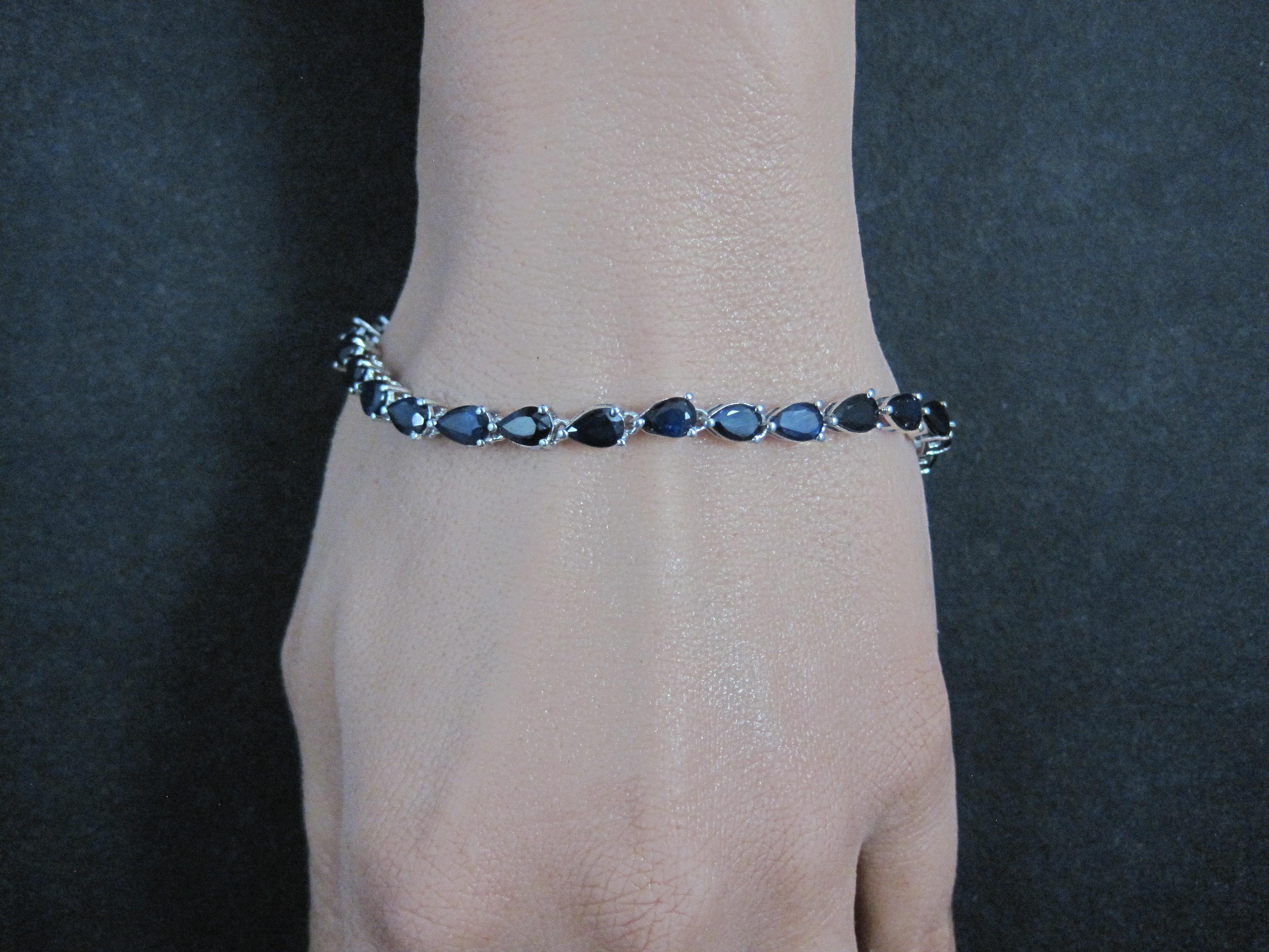Sterling Silver Sapphire Tennis Bracelet 7.5 Inches For Sale 5