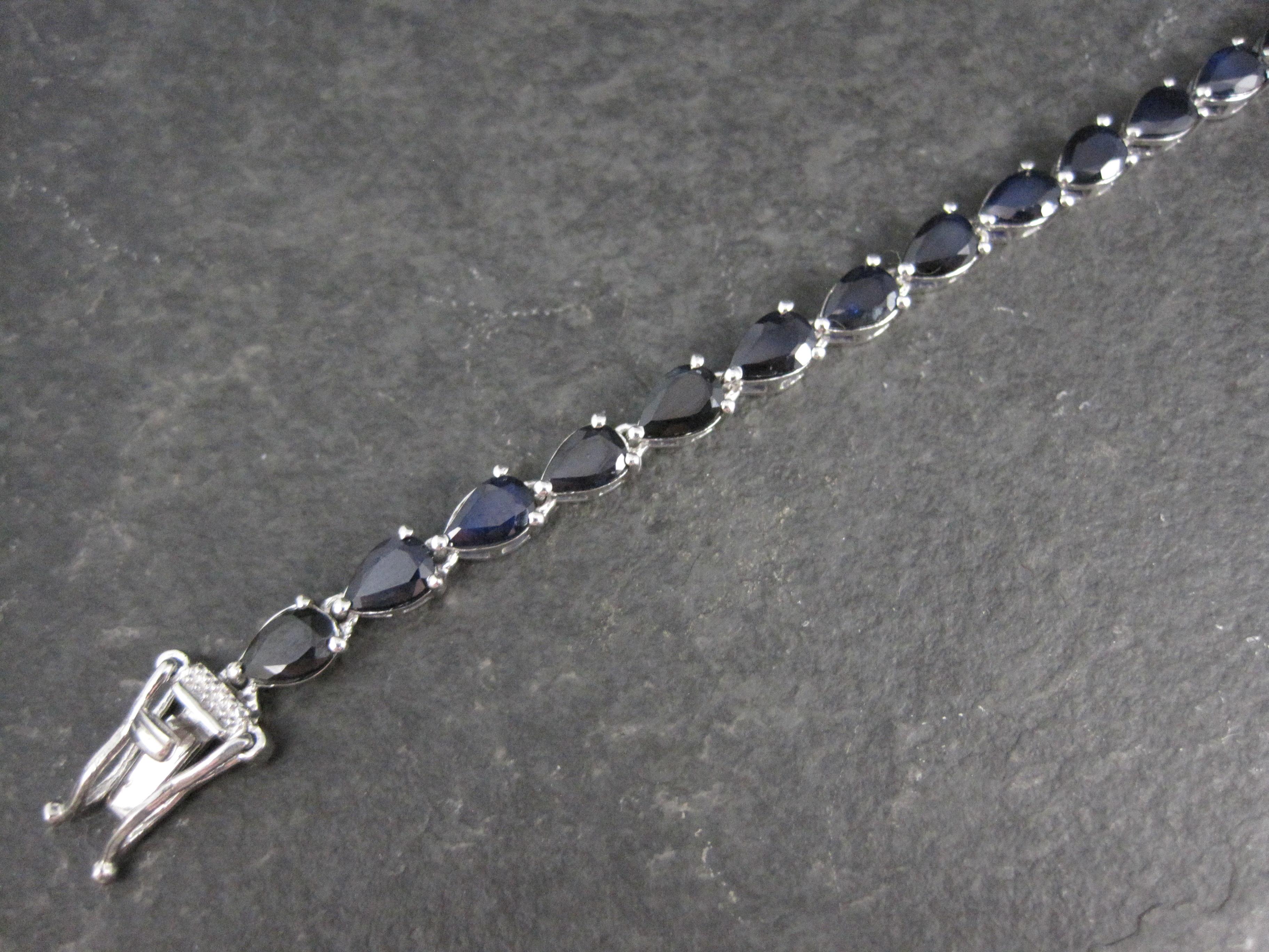 Pear Cut Sterling Silver Sapphire Tennis Bracelet 7.5 Inches For Sale