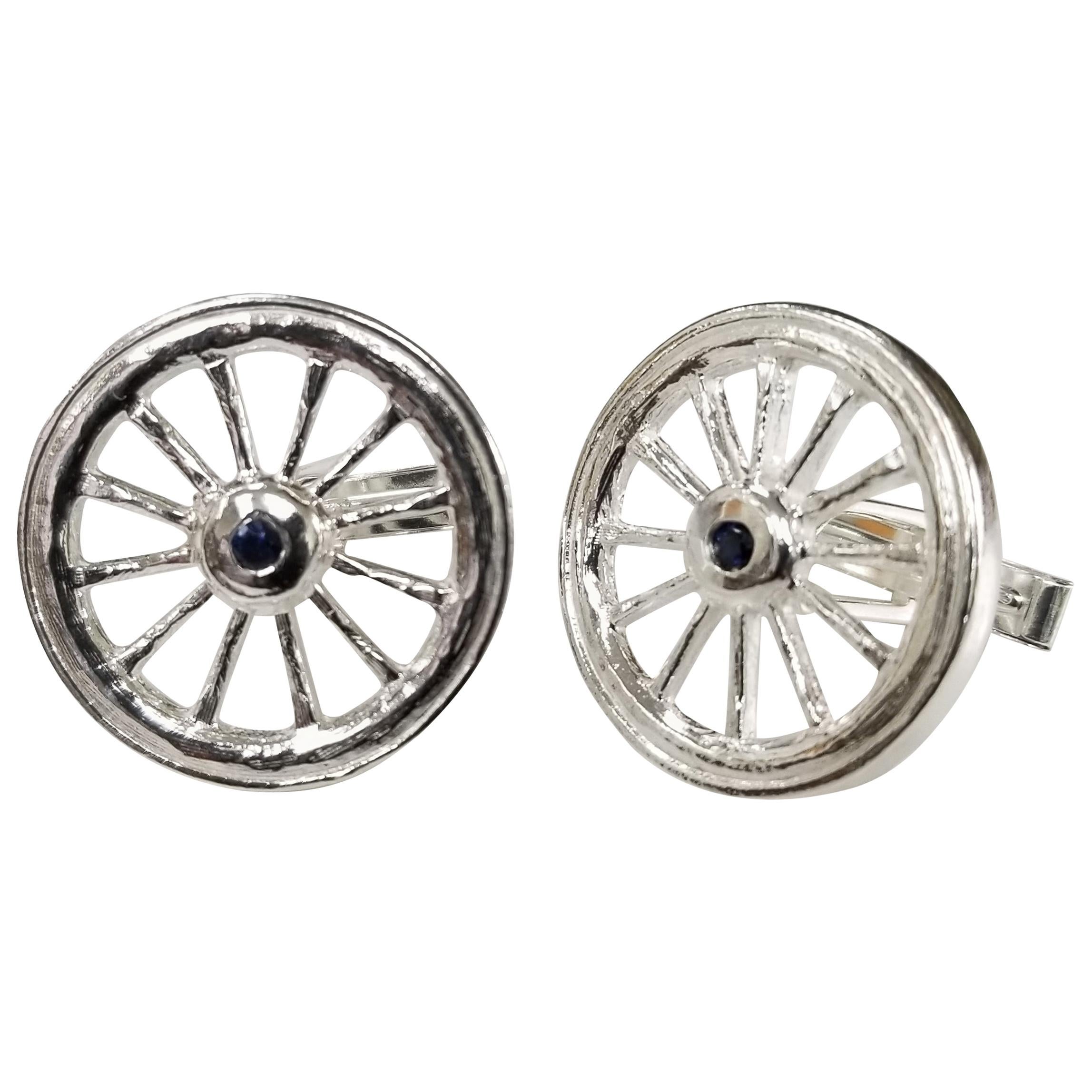 Boutons de manchette « Wagon » en argent sterling et saphir en vente