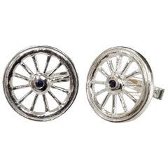 Sterling Silver Sapphire "Wagon" Wheel Cufflinks