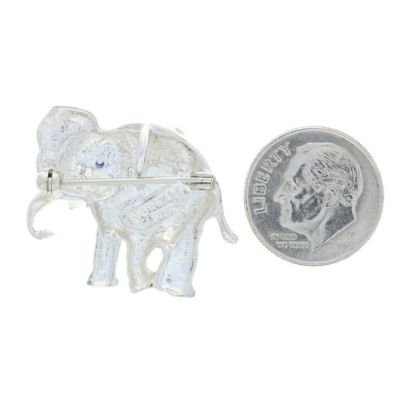 Sterling Silver Sapphire Walking Elephant Brooch/Pendant - 925 Pachyderm Pin In Good Condition For Sale In Greensboro, NC