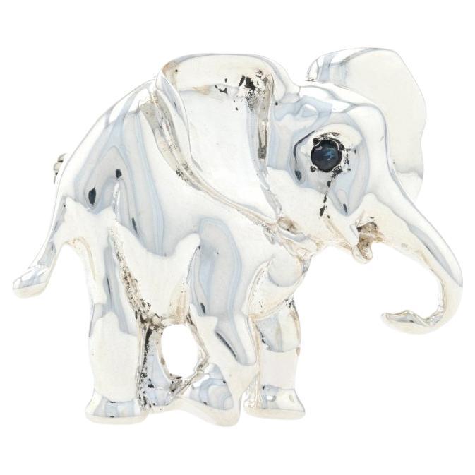 Sterling Silver Sapphire Walking Elephant Brooch/Pendant - 925 Pachyderm Pin For Sale