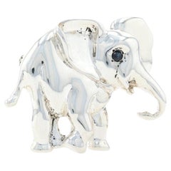 Sterling Silver Sapphire Walking Elephant Brooch/Pendant - 925 Pachyderm Pin