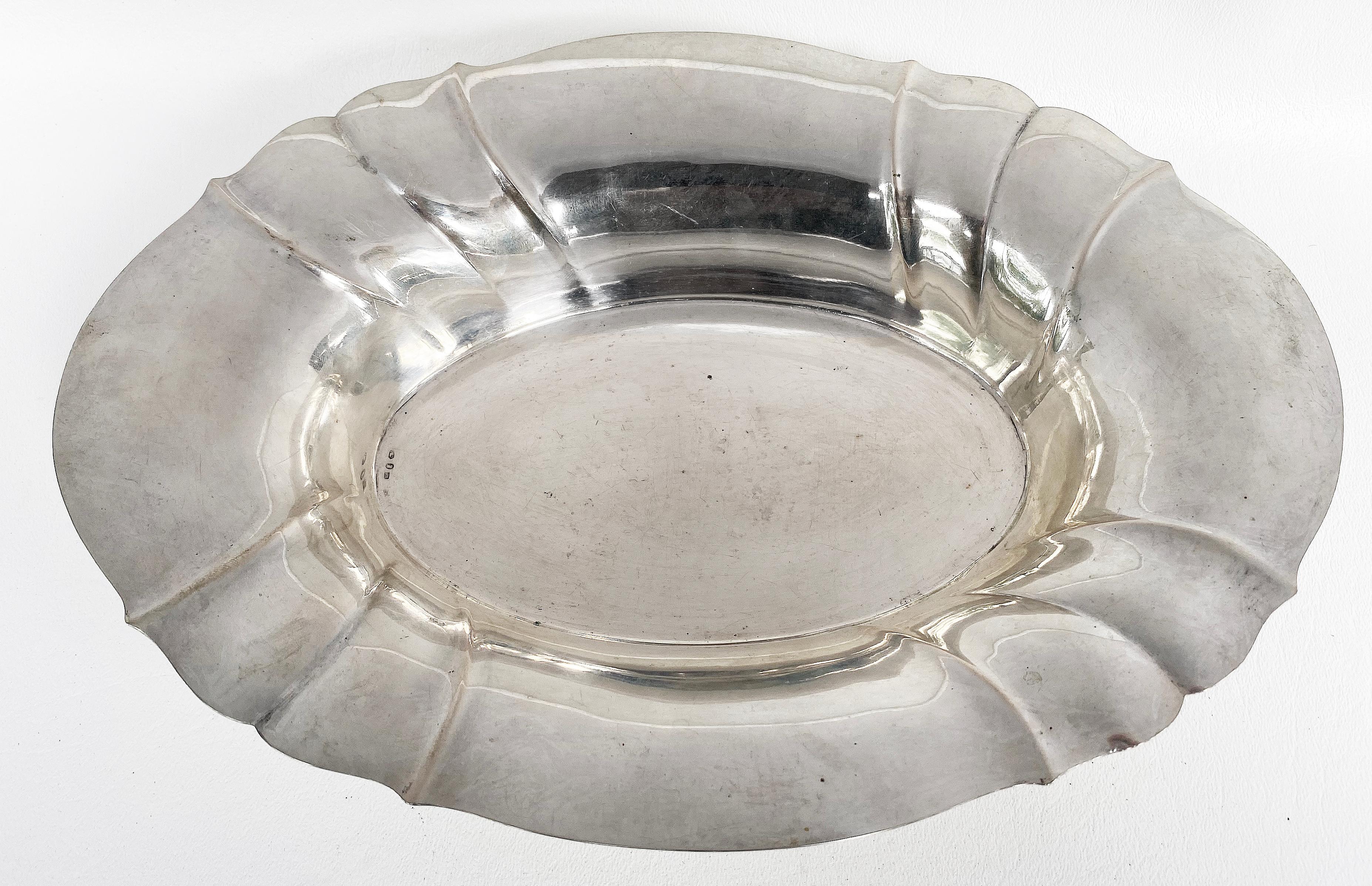 20th Century Sterling Silver Scalloped Bread Basket / Tray with Hallmarks on the Underside